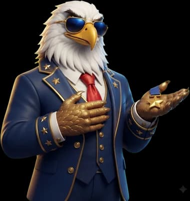 The eagle mascot presenting a gold star medal