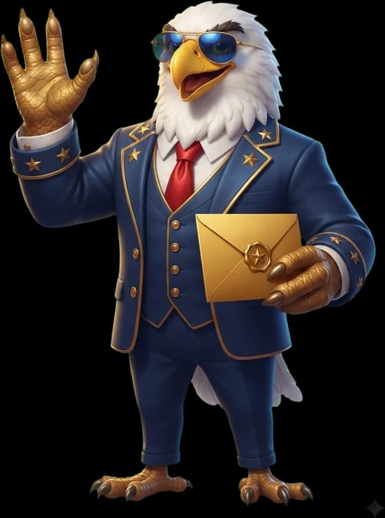 The eagle mascot holding four aces